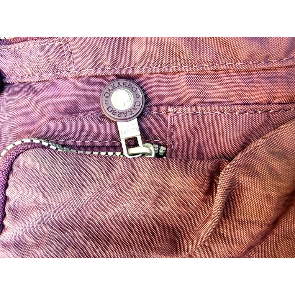 Women’s Oakarbo PURPLE Bag Crossbody Purse Lots Of Zippers Heavy Strap Nylon - Picture 2 of 6